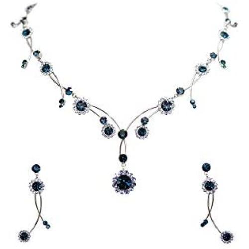 Faship Gorgeous Rhinestone Crystal Floral Necklace Earrings Set