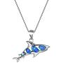 Bamos Ocean Opal Necklace for Women Girls Boys, 14K Gold Plated Shark/Sea Turtle/Dolphin/Starfish/Sailfish/Penguin/Seahorse/Conch/Stingray/Whale Tail Pendant Necklace, 16.5''-18.0''