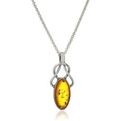 Sterling Silver Amber Celtic Design Pendant Necklace , 18''