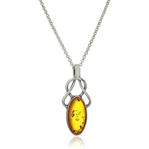 Sterling Silver Amber Celtic Design Pendant Necklace , 18'' Sterling Silver Amber Celtic Design Pendant Necklace , 18''