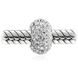 Solid Color Pave Crystal Spacer Bead Charm For Women Teen Fits European Charm Bracelet 925 Sterling Silver Core
