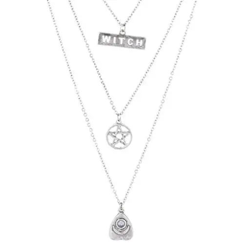 LUX ACCESSORIES Burnished Silver Witch Wiccan Pentagram Opal Layered Necklace LUX ACCESSORIES Burnished Silver Witch Wiccan Pentagram Opal Layered Necklace