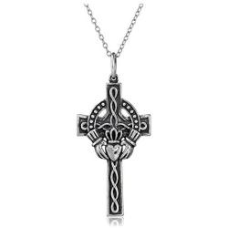 Oxidized 925 Sterling Silver Celtic Claddagh Crown, Cross or Celtic Knot Pendant Necklace, 18''