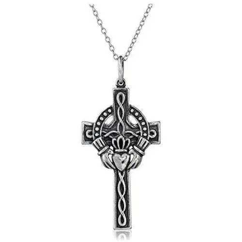Oxidized 925 Sterling Silver Celtic Claddagh Crown, Cross or Celtic Knot Pendant Necklace, 18'' Oxidized 925 Sterling Silver Celtic Claddagh Crown, Cross or Celtic Knot Pendant Necklace, 18''