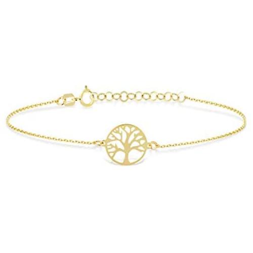 GELIN 14k Solid Gold Tree of Life Link Chain Adjustable Bracelet for Women
