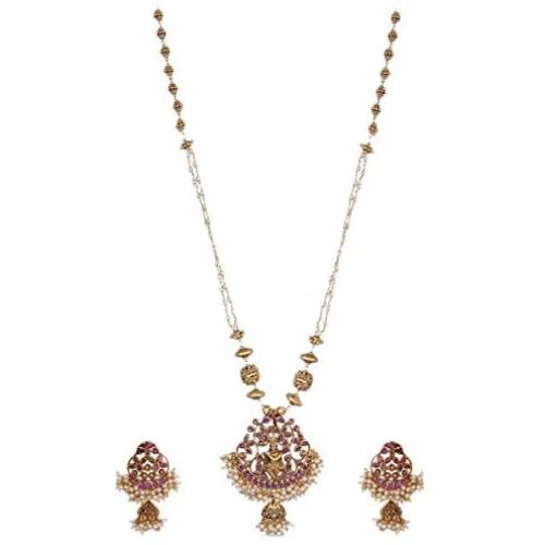 TARINIKA Lord Krishna Pendant Set with Pearls for Women and Girl -Red