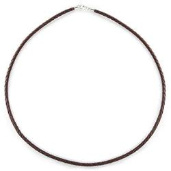 Genuine Brown Black Leather Braided Rope Weave Necklace Pendant Cord for Women for Men Silver Plated 14 16 18 20 24 Inch