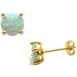 14K Yellow Gold Filled Sterling Silver Fire Opal Gemstone Stud Earring for Women Men, Color White - Blue - Pink - Green - Black, Diameter 3mm - 4mm - 5mm - 6mm