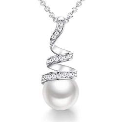CDE Pearl Pendant Necklace for Women 925 Sterling Silver/White Gold/Rose Gold Plated Pearl Necklace Embellished with Crystals Christmas Jewelry Gift Birthday Gift for Mom Women Wife Girls Her