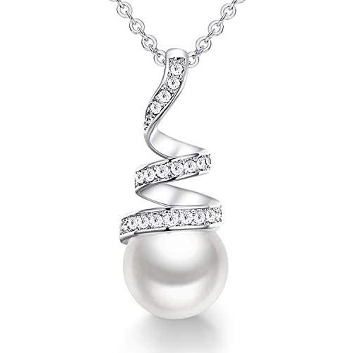 CDE Pearl Pendant Necklace for Women 925 Sterling Silver/White Gold/Rose Gold Plated Pearl Necklace Embellished with Crystals Christmas Jewelry Gift Birthday Gift for Mom Women Wife Girls Her