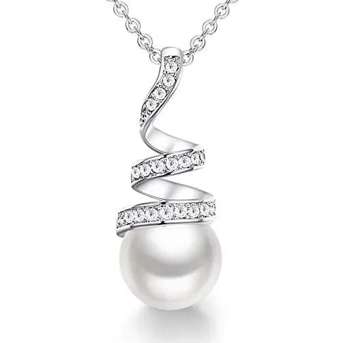 CDE Pearl Pendant Necklace for Women 925 Sterling Silver/White Gold/Rose Gold Plated Pearl Necklace Embellished with Crystals Christmas Jewelry Gift Birthday Gift for Mom Women Wife Girls Her CDE Pearl Pendant Necklace for Women 925 Sterling Silver/White Gold/Rose Gold Plated Pearl Necklace Embellished with Crystals Christmas Jewelry Gift Birthday Gift for Mom Women Wife Girls Her
