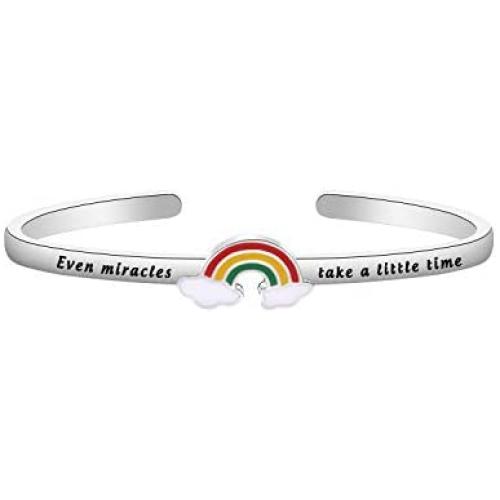 CENWA Rainbow Baby Bracelet for New Mom Even Miracles Take a Little Time Cuff Bracelet Pregnancy Wish Gift