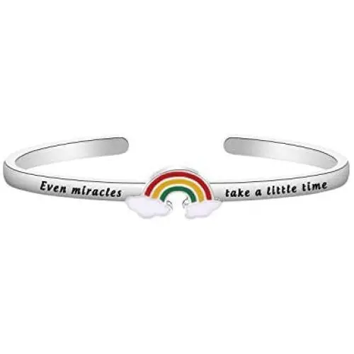 CENWA Rainbow Baby Bracelet for New Mom Even Miracles Take a Little Time Cuff Bracelet Pregnancy Wish Gift