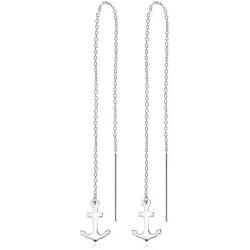 Contemporary Nautical Anchor .925 Sterling Silver Thread Slide Earrings