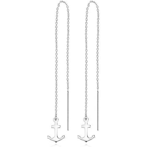 Contemporary Nautical Anchor .925 Sterling Silver Thread Slide Earrings