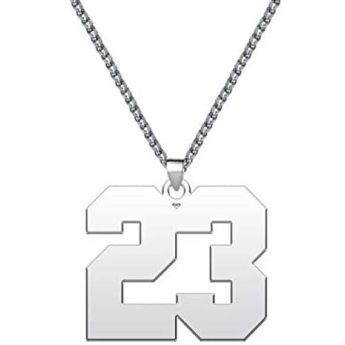 LuxglitterLin Sports Inspirational Large Number Necklace 0 to 99 Stainless Steel 25mm High Pendant Jewelry for Men Boy 3mm Wide Wheat Chain
