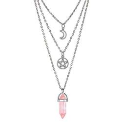 MJartoria Moon Pentagram Necklace Pentacle Chakra Charm Pendant Multi Layer Alloy Chain Choker Necklace Set Gothic Jewelry