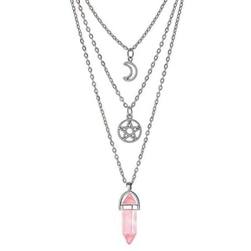 MJartoria Moon Pentagram Necklace Pentacle Chakra Charm Pendant Multi Layer Alloy Chain Choker Necklace Set Gothic Jewelry