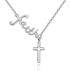 Cross Necklace 925 Sterling Silver Y Shape Drop with Sideway Faith Necklace, Cross Jewelry Faith Jewelry Mother Day Religious Gift for Women Girlfriend Daughter with Gift Box
