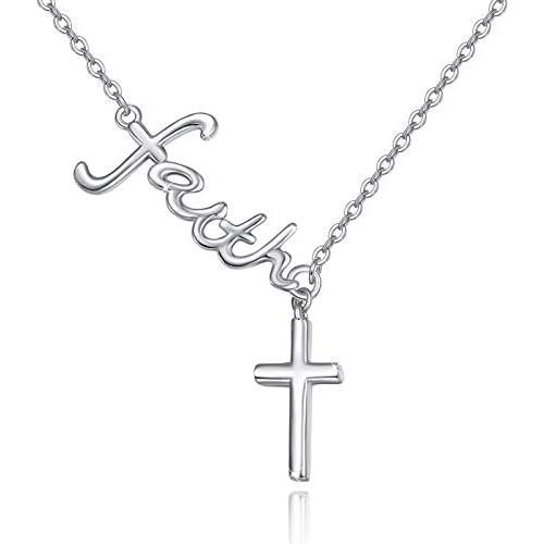 Cross Necklace 925 Sterling Silver Y Shape Drop with Sideway Faith Necklace, Cross Jewelry Faith Jewelry Mother Day Religious Gift for Women Girlfriend Daughter with Gift Box