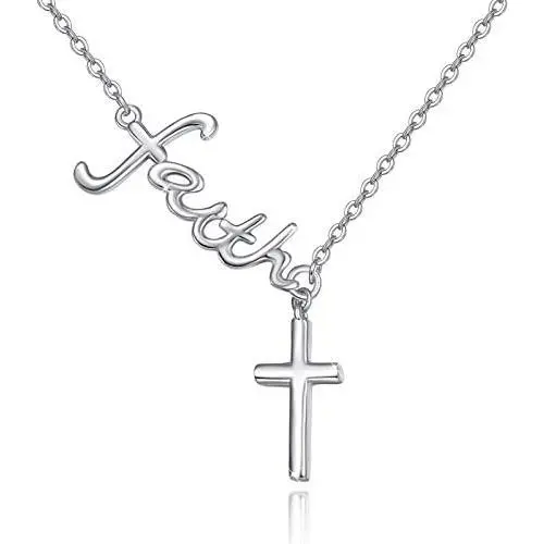 Cross Necklace 925 Sterling Silver Y Shape Drop with Sideway Faith Necklace, Cross Jewelry Faith Jewelry Mother Day Religious Gift for Women Girlfriend Daughter with Gift Box