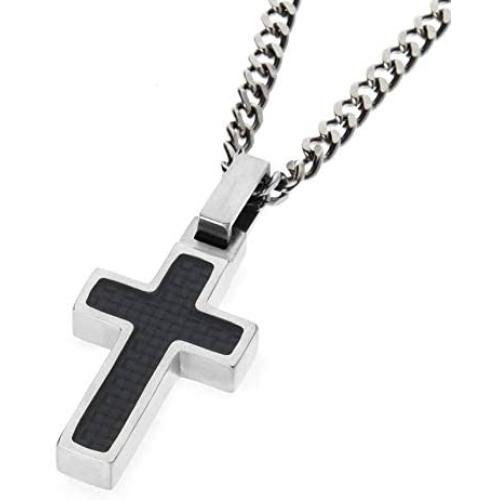 Unique GESTALT Midsize Titanium Cross Necklace with Black Carbon Fiber Inlay.