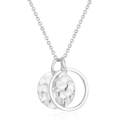 Wellme Sterling Silver Hammered Disc Karma Circle Pendant with 18 Necklace Chain Fine Jewelry