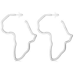 CASSIECA 2 Pcs Stainless Steel African Map Earrings Ethnic Style Dangle Earrings Fashion Africa Drop Hoop Earrings for Women Jewelry