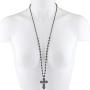Lux Accessories Classic 80s Gothic Black Rosary Cross Beaded Pendant Necklace