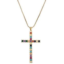 cmoonry 14K Gold Plated Cross Necklace for Men AAA+ CZ Cross Pendant Necklace 19.7+2“ Box Chain Hip Hop Male Jewelry
