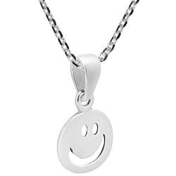 AeraVida Fun and Happy Smiley Face .925 Sterling Silver Pendant Necklace