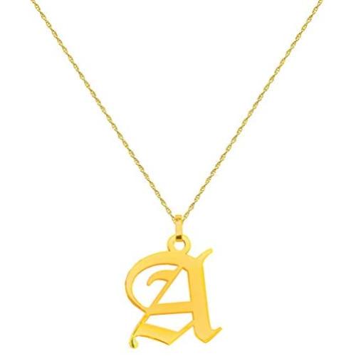 WIN JEWELRY 14K Authentic Gold Old English Pendant Necklace