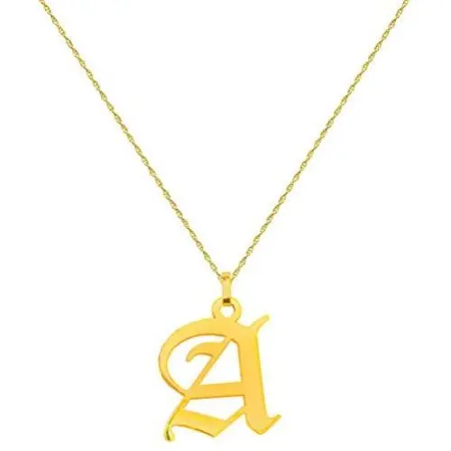 WIN JEWELRY 14K Authentic Gold Old English Pendant Necklace