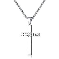 REVEMCN Jewelry Stainless Steel Simple Jesus Cross Pendant Necklace for Men Women 20-24 Inches Rolo Chain