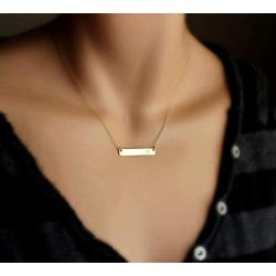S.J JEWELRY Alphabet 26 A-Z Letter Initial Necklace 14k Gold-Plated Bar Necklace Engraved Name Necklace Personalized Letter Monogram Pendant Necklace for Women Girls