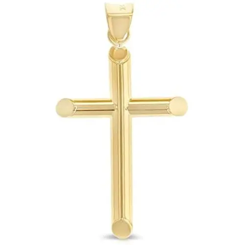 Ioka - 14K Yellow Gold Classic Tube Cross Religious Polished Charm Pendant For Chain Ioka - 14K Yellow Gold Classic Tube Cross Religious Polished Charm Pendant For Chain