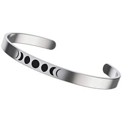 Moon Phases Bracelet - Moon Gifts For Women - Cute Stainless Steel Bangle – Silver Cuff With “Can’t Phase Me” Inspirational Quote