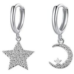 Tiny Dangle Huggie Earrings for Women - Cross Star Moon Bee Flower Charm Small Huggie Hoop Earrings 14k Gold/White Gold Plated for Girls Kids - CZ Pave Mini Dainty Hoop Drop Earrings
