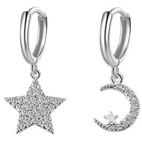 Tiny Dangle Huggie Earrings for Women - Cross Star Moon Bee Flower Charm Small Huggie Hoop Earrings 14k Gold/White Gold Plated for Girls Kids - CZ Pave Mini Dainty Hoop Drop Earrings