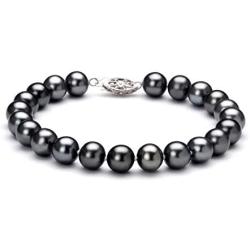 Black 7.5-8.5mm AA Quality Freshwater 925 Sterling Silver Cultured Pearl Bracelet For Women