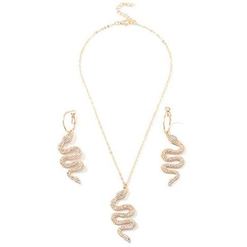 Snake Necklace Earrings Set Serpent Pendant Necklace Snake Wave Dangle Earrings Punk Gothic Necklace Charm Crystal Statement Drop Earrings Vintage Animal Jewelry for Women Girls