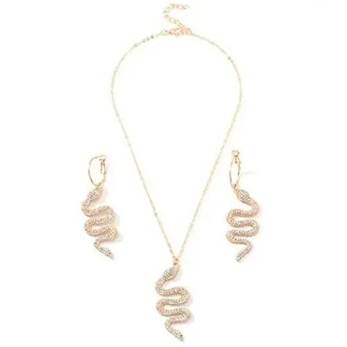 Snake Necklace Earrings Set Serpent Pendant Necklace Snake Wave Dangle Earrings Punk Gothic Necklace Charm Crystal Statement Drop Earrings Vintage Animal Jewelry for Women Girls Snake Necklace Earrings Set Serpent Pendant Necklace Snake Wave Dangle Earrings Punk Gothic Necklace Charm Crystal Statement Drop Earrings Vintage Animal Jewelry for Women Girls