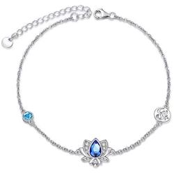 Sterling Silver Lotus Flower Bracelet for Women, Yoga Jewelry Gift for Her with September Birthstone Crystal from Austrian