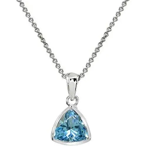 Sterling Silver Genuine or Synthetic Gemstone 8mm Trillion Bezel-Set Dainty Pendant Necklace Sterling Silver Genuine or Synthetic Gemstone 8mm Trillion Bezel-Set Dainty Pendant Necklace