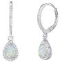 FANCIME October Birthstone Sterling Silver Created Fire Opal Necklace/Stud Leverback Earrings Teardrop CZ Cubic Zirconia Halo Gemstone Fine Jewelry Gifts for Women Girls