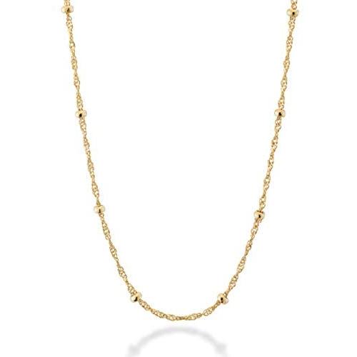 Miabella 18K Gold Over Silver Italian Singapore Bead Chain Station Necklace for Women Teen 16, 18, 20, 22, 24, 26, 30 Inch Made in Italy