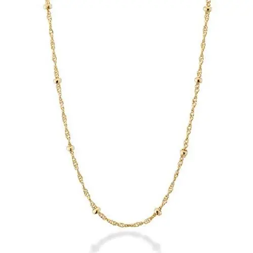Miabella 18K Gold Over Silver Italian Singapore Bead Chain Station Necklace for Women Teen 16, 18, 20, 22, 24, 26, 30 Inch Made in Italy Miabella 18K Gold Over Silver Italian Singapore Bead Chain Station Necklace for Women Teen 16, 18, 20, 22, 24, 26, 30 Inch Made in Italy