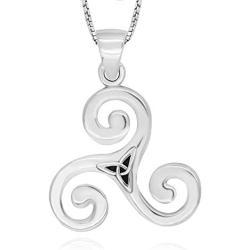 925 Sterling Silver Celtic Triple Spiral Triskele Triskelion Pendant Necklace, 18''