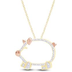Round Cut White Natural Diamond Accent Two Tone Pig Pendant in 14K Gold Over Sterling Silver
