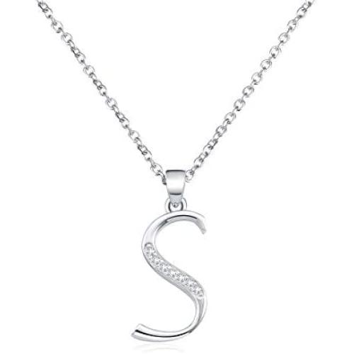 Cat Eye Jewels Big Lettle A M Initial Necklace 925 Sterling Silver Name Cubic Zirconia CZ Pendant Gifts Necklaces Jewelry for Boys Girls Women